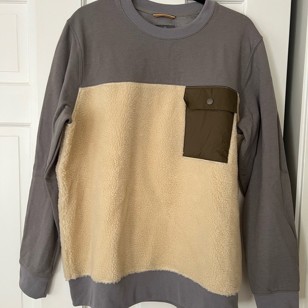 Men's Grey and Beige Sweater with Pocket